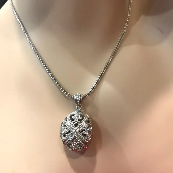 925 Sterling Silver Filigree locket Pendant Necklace size 20” - Picture 3 of 16